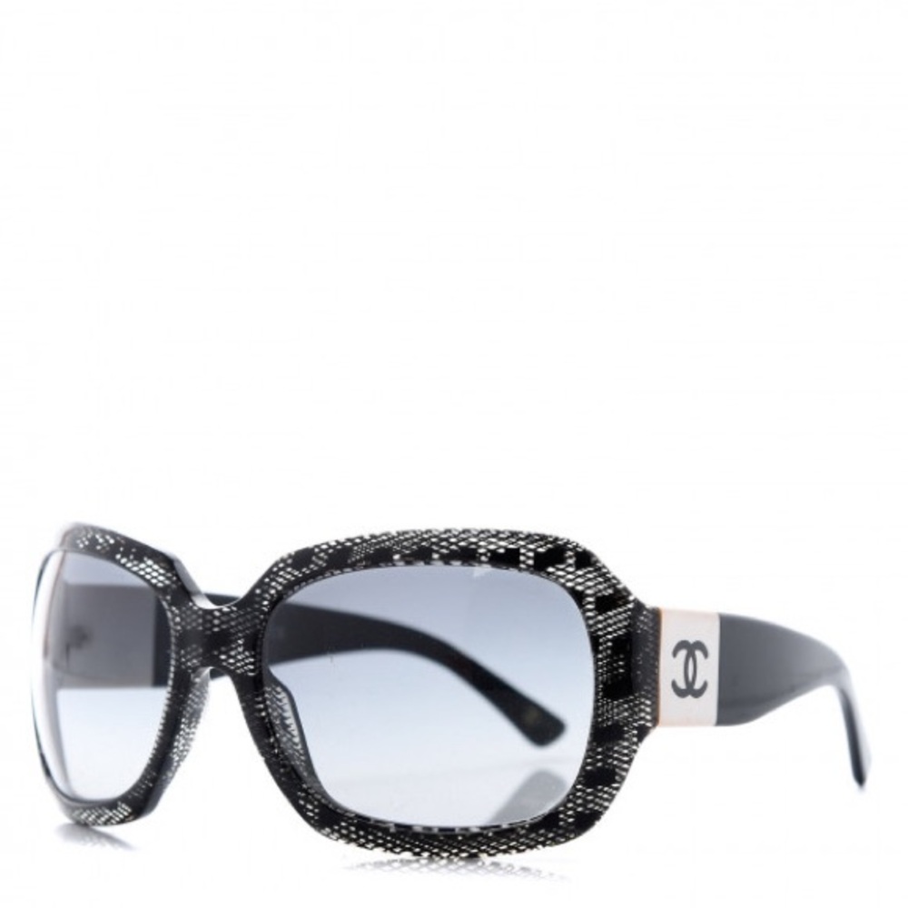 Authentic CHANEL Acetate CC lace Effect Black and Silver Patterned Sunglasses